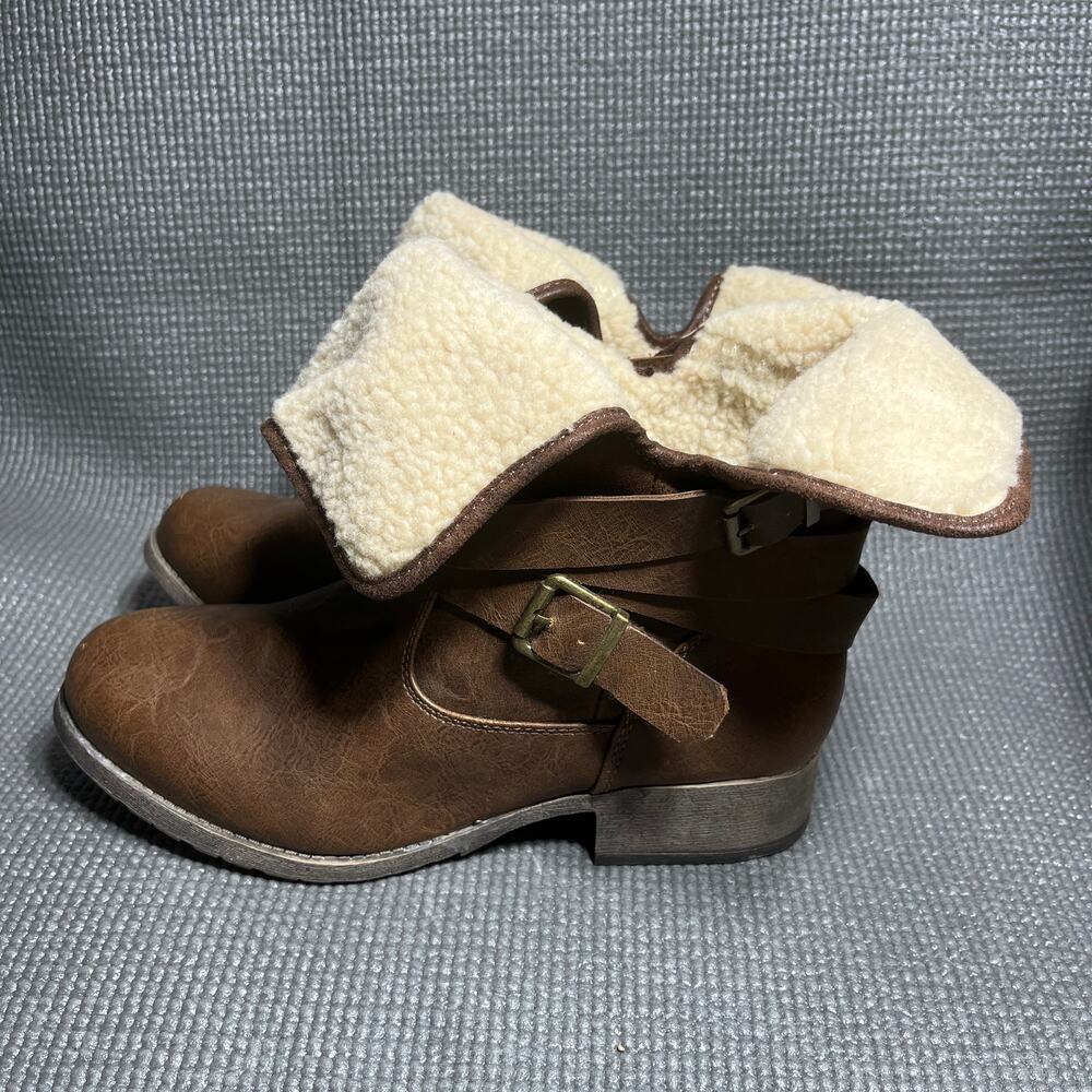 Maurices Helen Foldover Boots Womens Size 9M Brown Faux Leather Stacked Heel